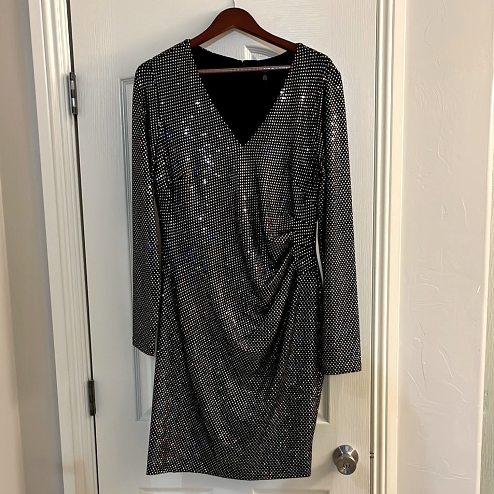 Guess Black Sequin Ruched Cocktail Dress